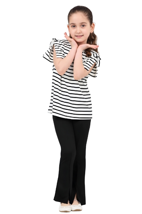 Kız Çocuk Omuz Panel ve Bağlama Detaylı Alt-Üst Takım 4-8 Yaş 12575