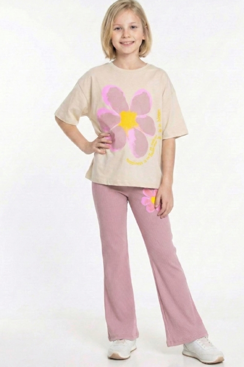 Kız Çocuk Papatya Baskılı-Taytlı Alt-Üst Takım 4-10 Yaş 12548