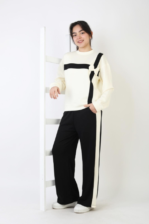 Kız Çocuk Takım - Double Face Kumaş-Fiyonk Detaylı ve Geniş Paçalı 12508