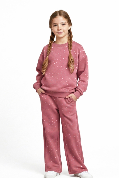 Kız Çocuk Taş Süslemeli 2 İplik Alt-Üst Takım 4-12 Yaş 12514