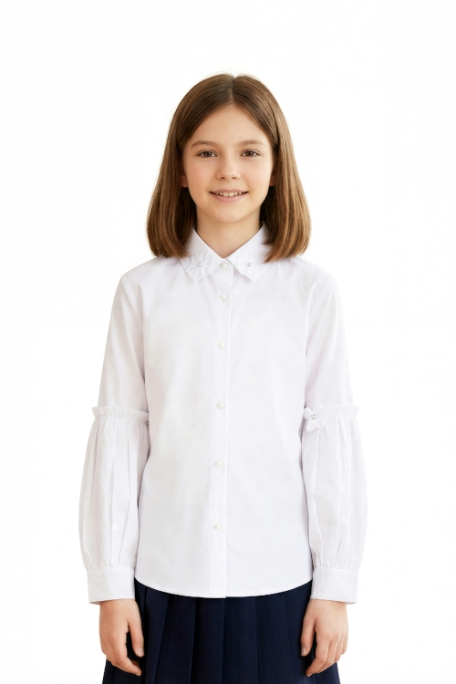 Kız Çocuk Yaka ve Kol Süsleme Detaylı Gömlek Yaş 12532