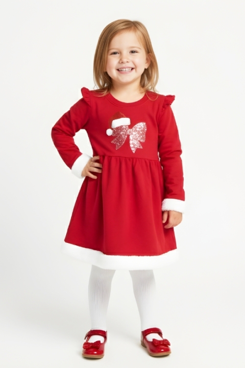 Kız Çocuk Yılbaşı Temalı 2 İplik Şardonlu Elbise 12433