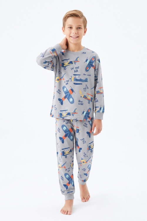 %100 Pamuk Erkek Çocuk Pijama Takımı 8-13 Yaş 12735IS