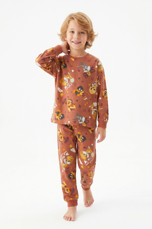 %100 Pamuk ve Görsel Baskılı Erkek Çocuk Pijama Takımı 3-8 Yaş 12746IS