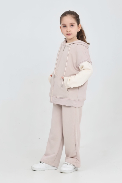 Kız Çocuk Yelekli ve 3 İplik 3lü Takım  7-12 Yaş 12797BL