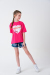Kız Çocuk Kalp Baskılı T-Shirt 8-14 Yaş