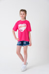 Kız Çocuk Kalp Baskılı T-Shirt 8-14 Yaş