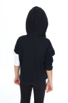 Kız Çocuk Crop Sweatshirt-Kapüşonlu-Garnili 6-13 Yaş 9332