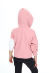 Kız Çocuk Crop Sweatshirt-Kapüşonlu-Garnili 6-13 Yaş 9332