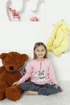 Kız Çocuk Tavşan Baskılı Bloklu Pijama Takımı 4-11 Yaş LX6032
