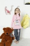 Kız Çocuk Tavşan Baskılı Bloklu Pijama Takımı 4-11 Yaş LX6032