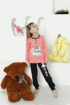 Kız Çocuk Tavşan Baskılı Bloklu Pijama Takımı 4-11 Yaş LX6032
