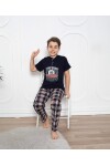 Erkek Çocuk 2 Düğmeli Bloklu Pijama Takımı 3-11 Yaş 5077-78