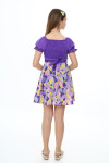 Kız Çocuk Yaz Renkleri Desenli -Büzgü Detaylı Elbise 6-13 Yaş 9281