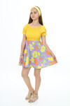 Kız Çocuk Yaz Renkleri Desenli -Büzgü Detaylı Elbise 6-13 Yaş 9281