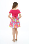 Kız Çocuk Yaz Renkleri Desenli -Büzgü Detaylı Elbise 6-13 Yaş 9281