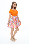 Kız Çocuk Yaz Renkleri Desenli -Büzgü Detaylı Elbise 6-13 Yaş 9281