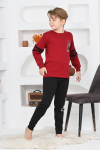 Erkek Çocuk Arkası Baskılı %100 Pamuk İnterlok Kumaş Pijama Takımı 12348