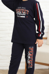 Erkek Çocuk Kolları Şeritli %100 Pamuk İnterlok Kumaş Pijama Takımı 12351