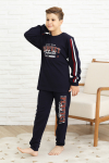 Erkek Çocuk Kolları Şeritli %100 Pamuk İnterlok Kumaş Pijama Takımı 12351