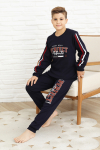 Erkek Çocuk Kolları Şeritli %100 Pamuk İnterlok Kumaş Pijama Takımı 12351