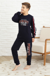 Erkek Çocuk Kolları Şeritli %100 Pamuk İnterlok Kumaş Pijama Takımı 12351