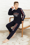 Erkek Çocuk Kolları Şeritli %100 Pamuk İnterlok Kumaş Pijama Takımı 12351