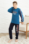Erkek Çocuk Kolları Şeritli %100 Pamuk İnterlok Kumaş Pijama Takımı 12351