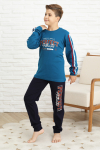 Erkek Çocuk Kolları Şeritli %100 Pamuk İnterlok Kumaş Pijama Takımı 12351