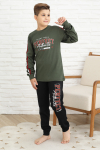 Erkek Çocuk Kolları Şeritli %100 Pamuk İnterlok Kumaş Pijama Takımı 12351