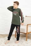 Erkek Çocuk Kolları Şeritli %100 Pamuk İnterlok Kumaş Pijama Takımı 12351