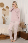Kadın %100 Pamuk Pijama Takımı - Baskılı - 3 Düğmeli -12355