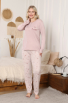 Kadın %100 Pamuk Pijama Takımı - Baskılı - 3 Düğmeli -12355