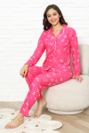 Kadın %100 Pamuk Pijama Takımı - Pat Yakalı-Baskılı ve Düğme Kapamalı 12354