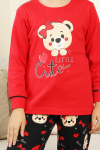 Kız Çocuk Ayıcık Baskılı %100 Pamuk İnterlok Kumaş Pijama Takımı 12347
