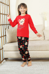 Kız Çocuk Ayıcık Baskılı %100 Pamuk İnterlok Kumaş Pijama Takımı 12347