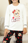 Kız Çocuk Ayıcık Baskılı %100 Pamuk İnterlok Kumaş Pijama Takımı 12347