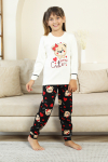 Kız Çocuk Ayıcık Baskılı %100 Pamuk İnterlok Kumaş Pijama Takımı 12347