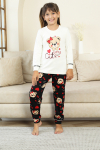 Kız Çocuk Ayıcık Baskılı %100 Pamuk İnterlok Kumaş Pijama Takımı 12347