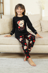 Kız Çocuk Ayıcık Baskılı %100 Pamuk İnterlok Kumaş Pijama Takımı 12347