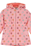 Kız Çocuk İçi Peluş Astarlı-Desenli-Kapüşonlu-Beli Lastikli Mont 12363