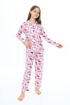 Kız Çocuk Kedi Baskılı Pijama Takımı 3-16 Yaş 12137