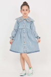 Kız Çocuk Yaka Detaylı ve Boydan Düğmeli Jean Elbise 12339