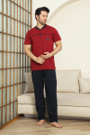 Erkek %100 Pamuk Pijama Takımı -3 Düğmeli-Robalı 12383