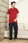 Erkek %100 Pamuk Pijama Takımı -3 Düğmeli-Robalı 12383