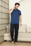 Erkek %100 Pamuk Pijama Takımı -3 Düğmeli-Robalı 12383