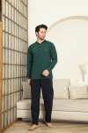 Erkek %100 Pamuklu Pijama Takımı-3 Düğmeli-12440