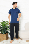 Erkek %100 Pamuklu Pijama Takımı-3 Düğmeli-Yaka Cepli 12384