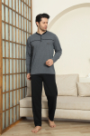 Erkek %100 Pamuklu Pijama Takımı-Robalı ve 3 Düğmeli-12489