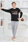 Erkek Çocuk Baskılı %100 Pamuk İnterlok Kumaş Pijama Takımı 12446